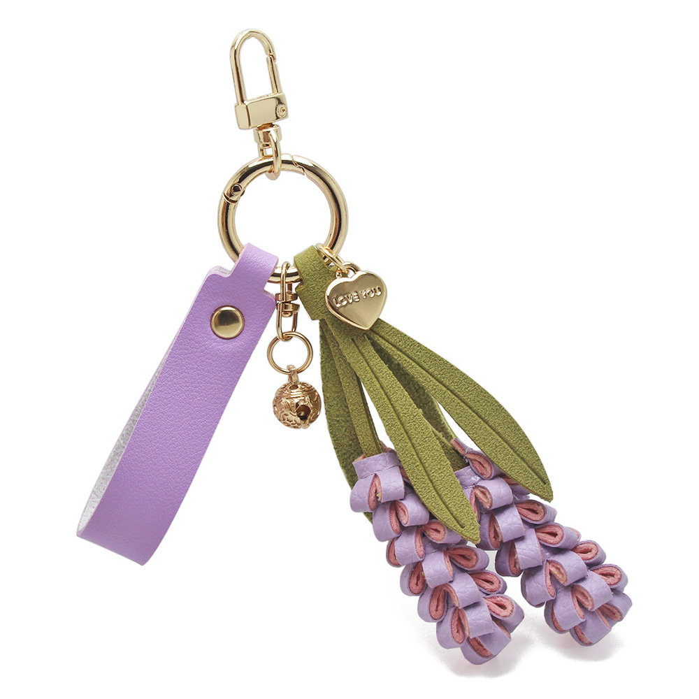 Purple lavender leather keychain