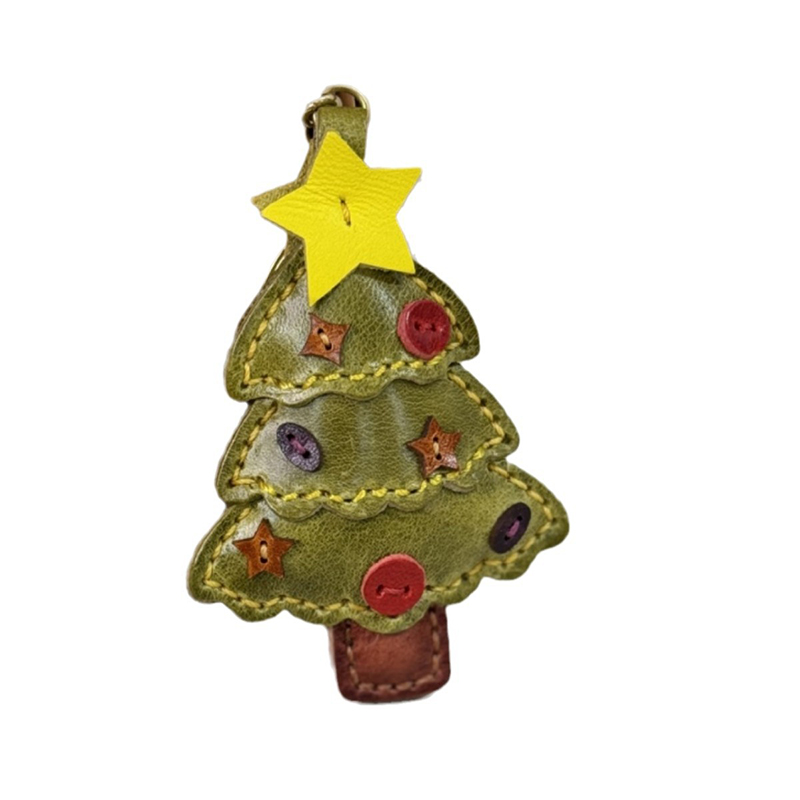 Head layer cowhide Christmas tree handmade keychain New Year's and Spring Festival pendant backpack