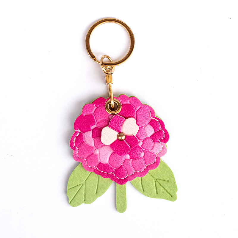 Hydrangea flower pendant leather keychain door card holder