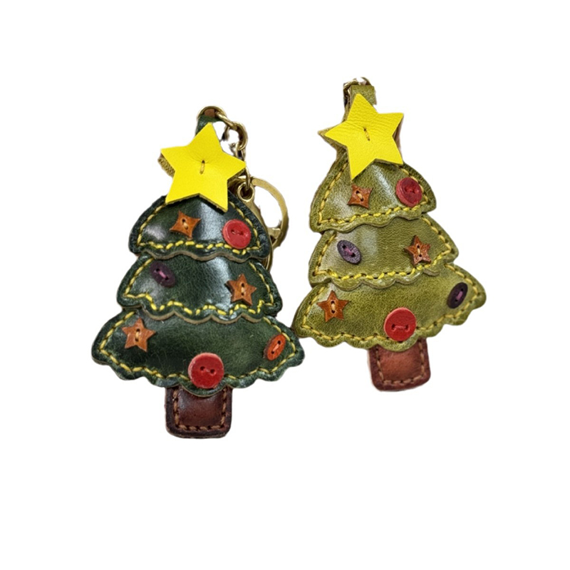 Head layer cowhide Christmas tree handmade keychain New Year's and Spring Festival pendant backpack