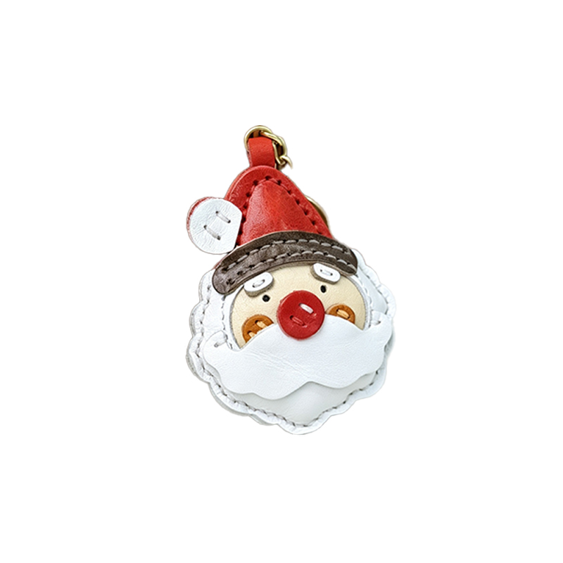 Genuine leather Santa Claus leather keychain pendant
