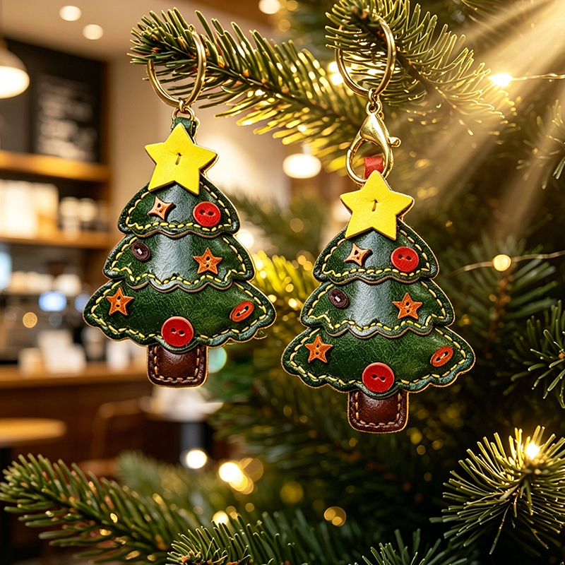 Head layer cowhide Christmas tree handmade keychain New Year's and Spring Festival pendant backpack