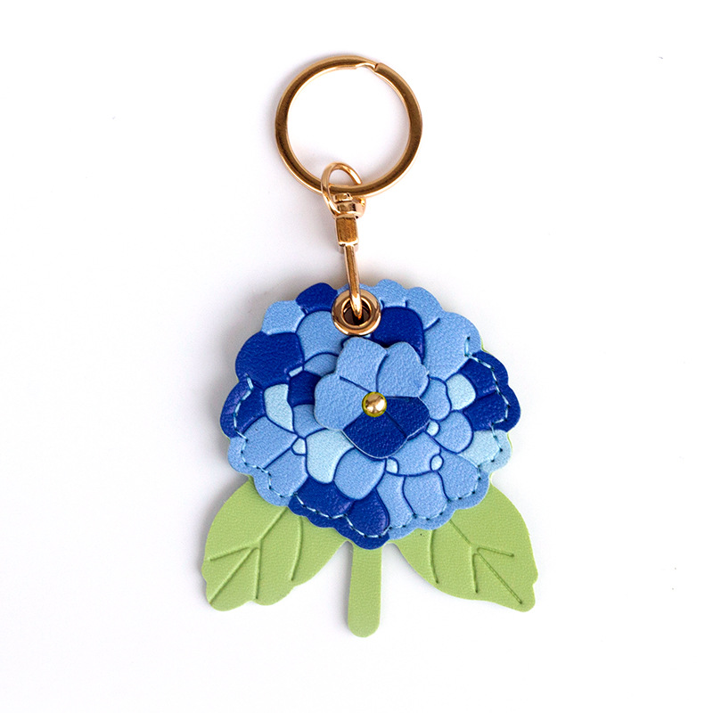Hydrangea flower pendant leather keychain door card holder